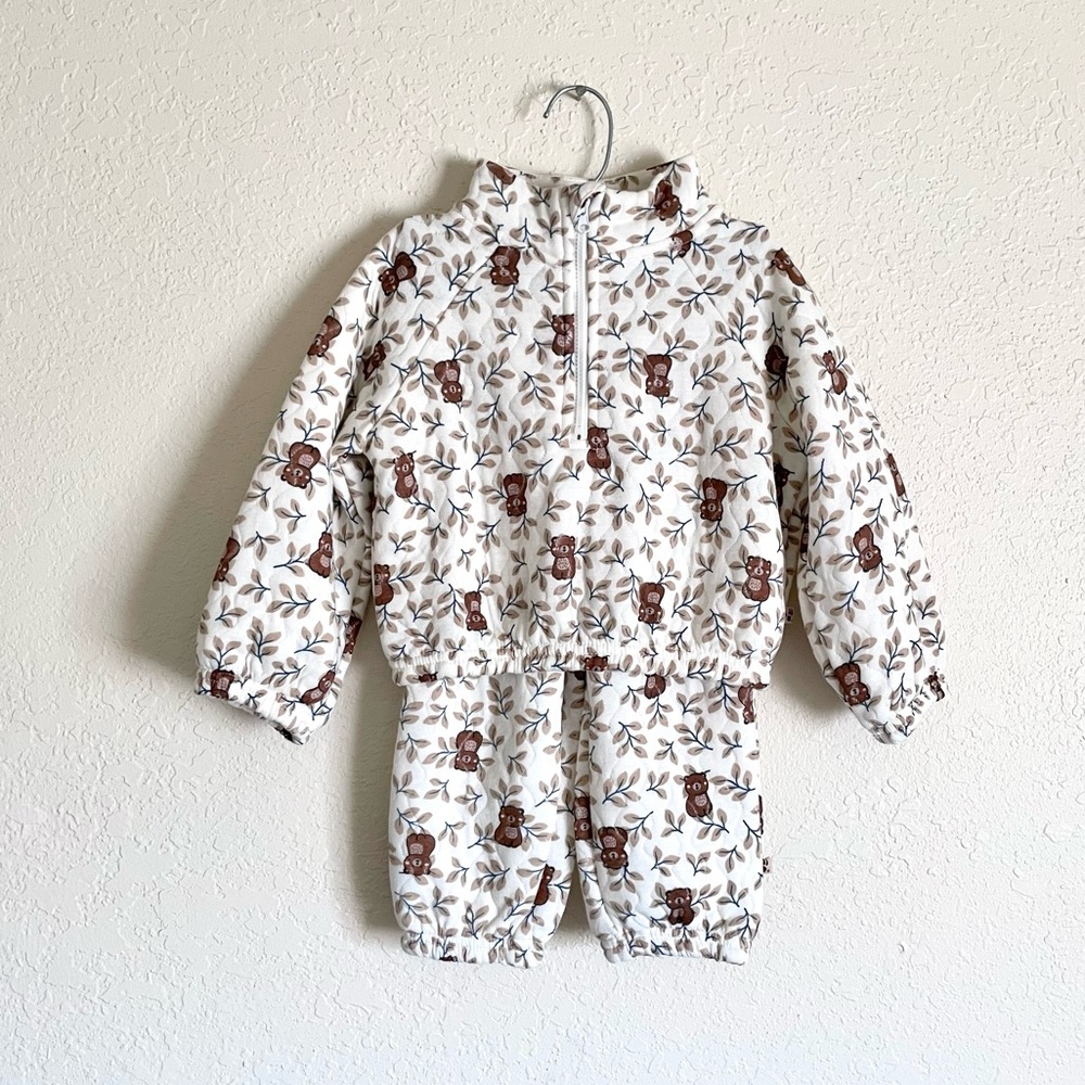 Bearpaw Toddler White & Brown Quilted Two Piece Jogger Set